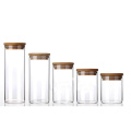 Small Wide Mouth Storage Round Food Clear Custom Borosilicate Glass Jar with Bamboo Lid
